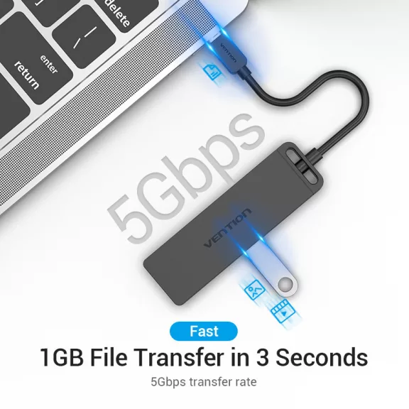 Vention USB-C -> USB-A 3.0*4 & Micro B USB 1m, Hub