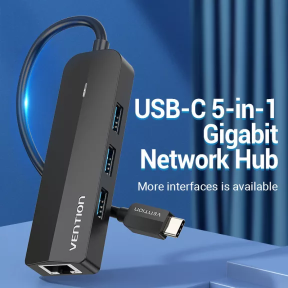 Vention USB-C -> USB3.0*3/Micro USB-B/RJ45 0,15m, Hub