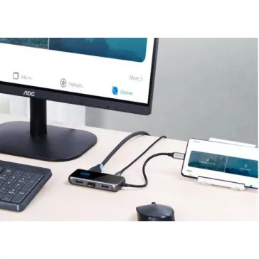  Vention USB-C -> HDMI/USB3.0*3/PD (0,15m Szürke Aluminum Ötvözet), Dokkoló