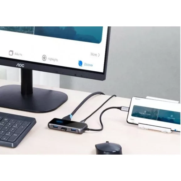 Vention USB-C -> HDMI/USB3.0*3/PD (0,15m Szürke Aluminum Ötvözet), Dokkoló