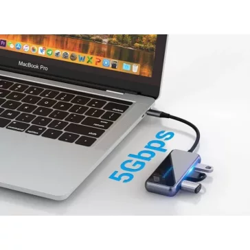   Vention USB-C -> HDMI/USB3.0*3/PD (0,15m Szürke Aluminum Ötvözet), Dokkoló