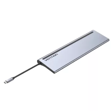   Vention USB-C -> DP/HDMI/VGA/USB-C Gen 1/USB 3.0x2/USB 2.0/RJ45/SD/TF/TRRS 3.5mm/PD, 0,25m (12 az 1-ben, szürke aluminum ötvözet), Dokkoló