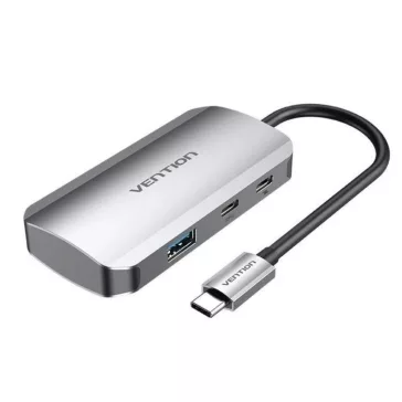   Vention USB-C -> USB3.0x3/SD/TF/PD (0,15m Szürke Aluminum Ötvözet), Hub