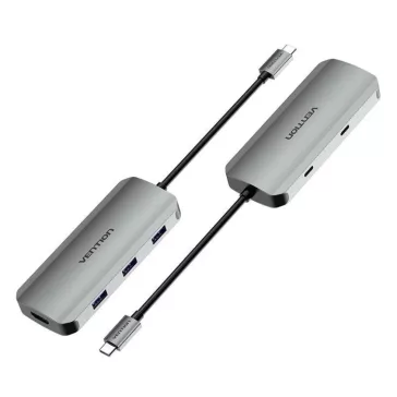   Vention USB-C -> HDMI/USB-C Gen 1/USB 3.0x3/PD (0,15m Szürke Aluminum Ötvözet), Dokkoló