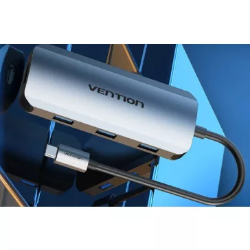   Vention USB-C -> HDMI/USB-C Gen 1/USB 3.0x3/PD (0,15m Szürke Aluminum Ötvözet), Dokkoló
