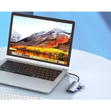   Vention USB-C -> HDMI/USB 3.0x3/RJ45/PD (0,15m Szürke Aluminum Ötvözet), Dokkoló