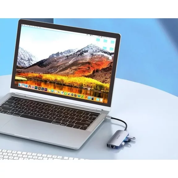 Vention USB-C -> HDMI/USB 3.0x3/RJ45/PD (0,15m Szürke Aluminum Ötvözet), Dokkoló