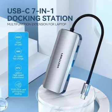   Vention USB-C -> HDMI/USB 3.0x3/SD/TF/PD, (7 az 1-ben), dokkoló