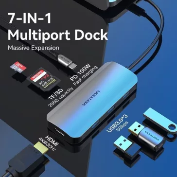   Vention USB-C -> HDMI/USB 3.0x3/SD/TF/PD, (7 az 1-ben), dokkoló