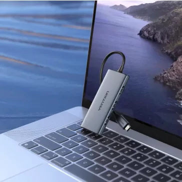   Vention USB-C -> HDMI/USB 3.0x3/SD/TF (0,15m Szürke Aluminum Ötvözet), Dokkoló