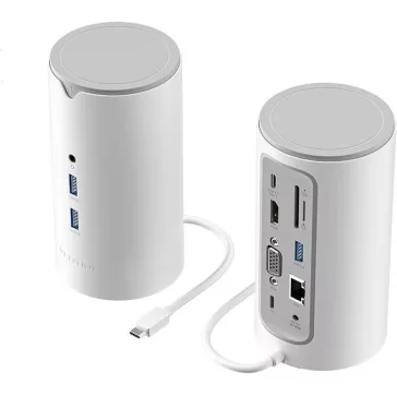   Vention USB-C -> HDMI/VGA/USB 3.1 Gen 1-C/USB 3.0x3/RJ45/SD/TF/TRRS 3.5mm/PD/DC,  0.25M, dokkoló