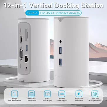   Vention USB-C -> HDMI/VGA/USB 3.1 Gen 1-C/USB 3.0x3/RJ45/SD/TF/TRRS 3.5mm/PD/DC,  0.25M, dokkoló