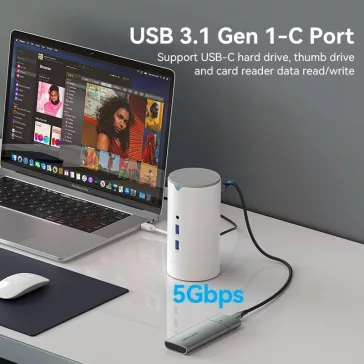   Vention USB-C -> HDMI/VGA/USB 3.1 Gen 1-C/USB 3.0x3/RJ45/SD/TF/TRRS 3.5mm/PD/DC,  0.25M, dokkoló