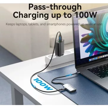   Vention USB-C -> HDMI/VGA/USB 3.0/PD (0,15m Szürke Aluminum Ötvözet) Dokkoló