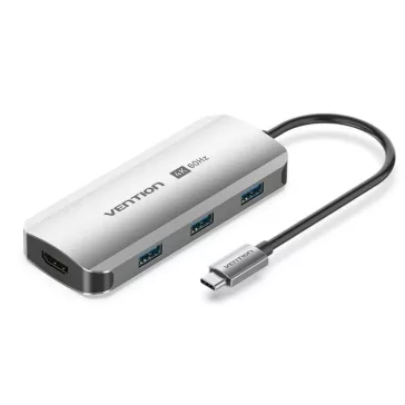   Vention USB-C -> HDMI/USB 3.0 x3/PD (0,15m Szürke Aluminum Ötvözet) Dokkoló