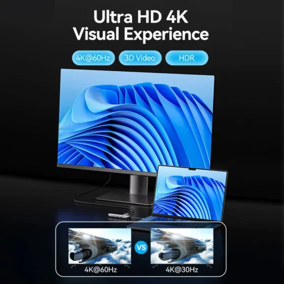 Vention USB-C -> HDMI/USB-C Gen 1/USB 3.0 x 2/RJ45/SD/TF/TRRS 3.5mm/PD (0,15m Szürke Aluminum Ötvözet) Dokkoló