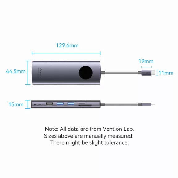 Vention USB-C -> DP/HDMI/USB 3.0*2/USB 2.0/RJ45/SD/TF/PD MST, dokkoló