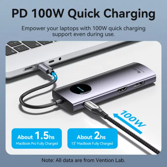 Vention USB-C -> DP/HDMI/USB 3.0*2/USB 2.0/RJ45/SD/TF/PD MST, dokkoló