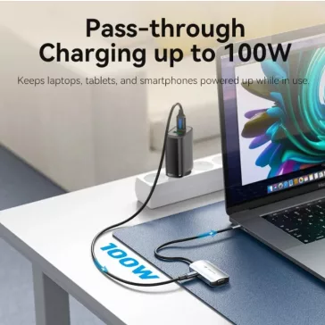   Vention USB-C -> Displayport/HDMI x 2/USB 3.0 x 2/USB 2.0/RJ45/SD/TF/PD MST (0,15m Szürke Aluminum Ötvözet) Dokkoló