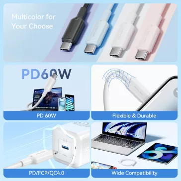 Vention Szövet USB-C -> USB-C,(3A, fekete), 1m, kábel