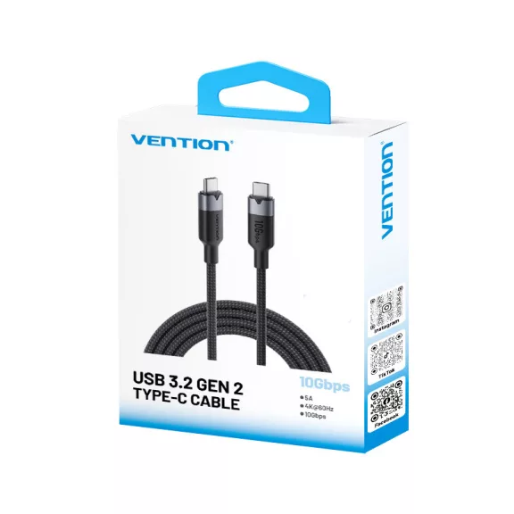 Vention USB-C 3.2/M, 0,5m,(fekete, Gen2, 10Gbps), kábel