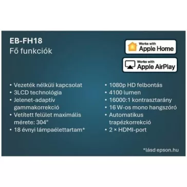 Epson EB-FH18 3LCD 4100Lumen / Full HD projektor