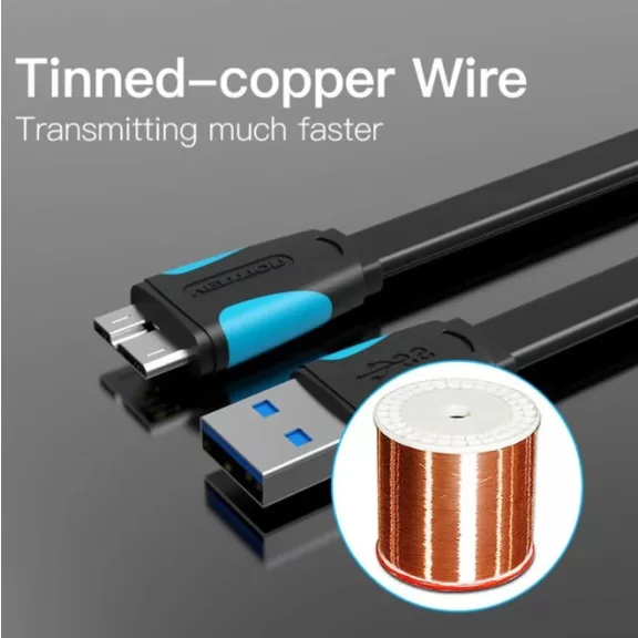 Vention USB-A 3.0/M -> Micro USB-B,  ( lapos,fekete),  0,5m, kábel