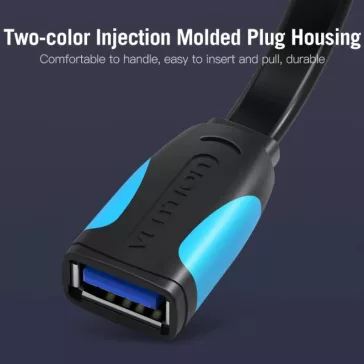   Vention USB 3.0,  (hosszabbító, lapos, fekete), 1,5m, kábel
