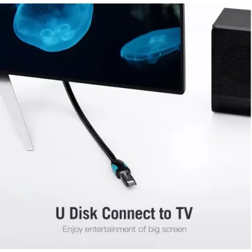 Vention USB 3.0,  (hosszabbító, lapos, fekete), 2m, kábel