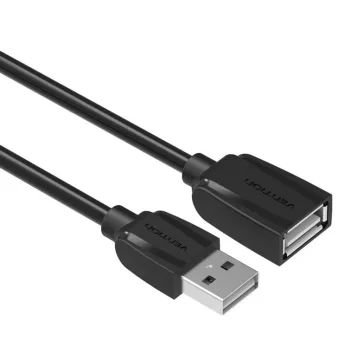   Vention USB-A 2.0/M -> USB-A 2.0/F (hosszabbító,PVC,fekete), 2m, kábel