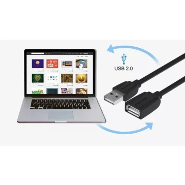   Vention USB-A 2.0/M -> USB-A 2.0/F (hosszabbító,PVC,fekete), 2m, kábel